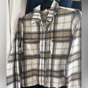 Plaid Button-Front Jacket in Cream, Gray & Mustard